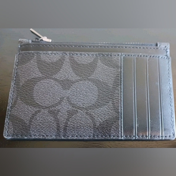 Coach Charcoal Black Long Zip Card Case In Signature Canvas Wallet - Picture 1 of 5